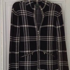 Lauren black plaid zipper front sweater